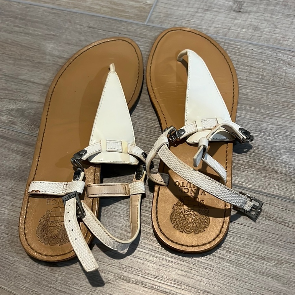Vince Camuto white and tan sandals